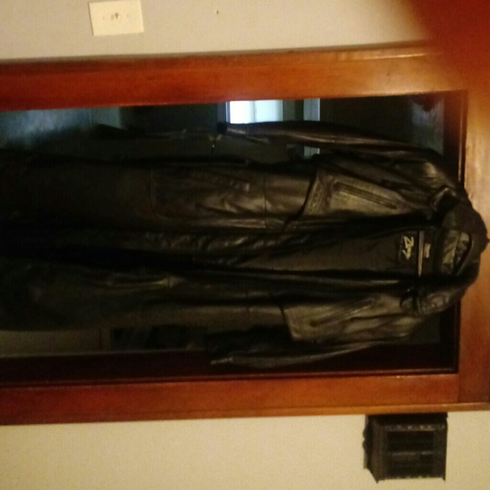 Zenia Long Length Leather Coat / w Hood Size S